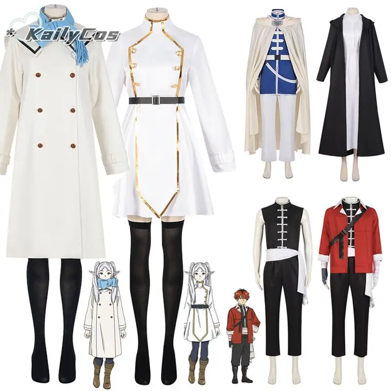 Frieren Beyond Journey's End Frieren Cosplay Costume Wig White Winter Dress Blue Scarf Cloak Ears Earrings Stockings New Anime