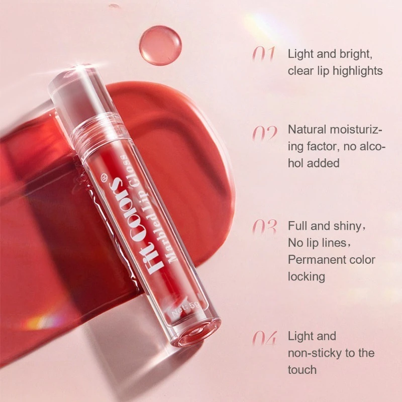 대리석 립 글로스 미러 샤인 피니쉬 수분 공급 립 케어 고발색 쉬운 적용 비점착성 립 스테인 일상용