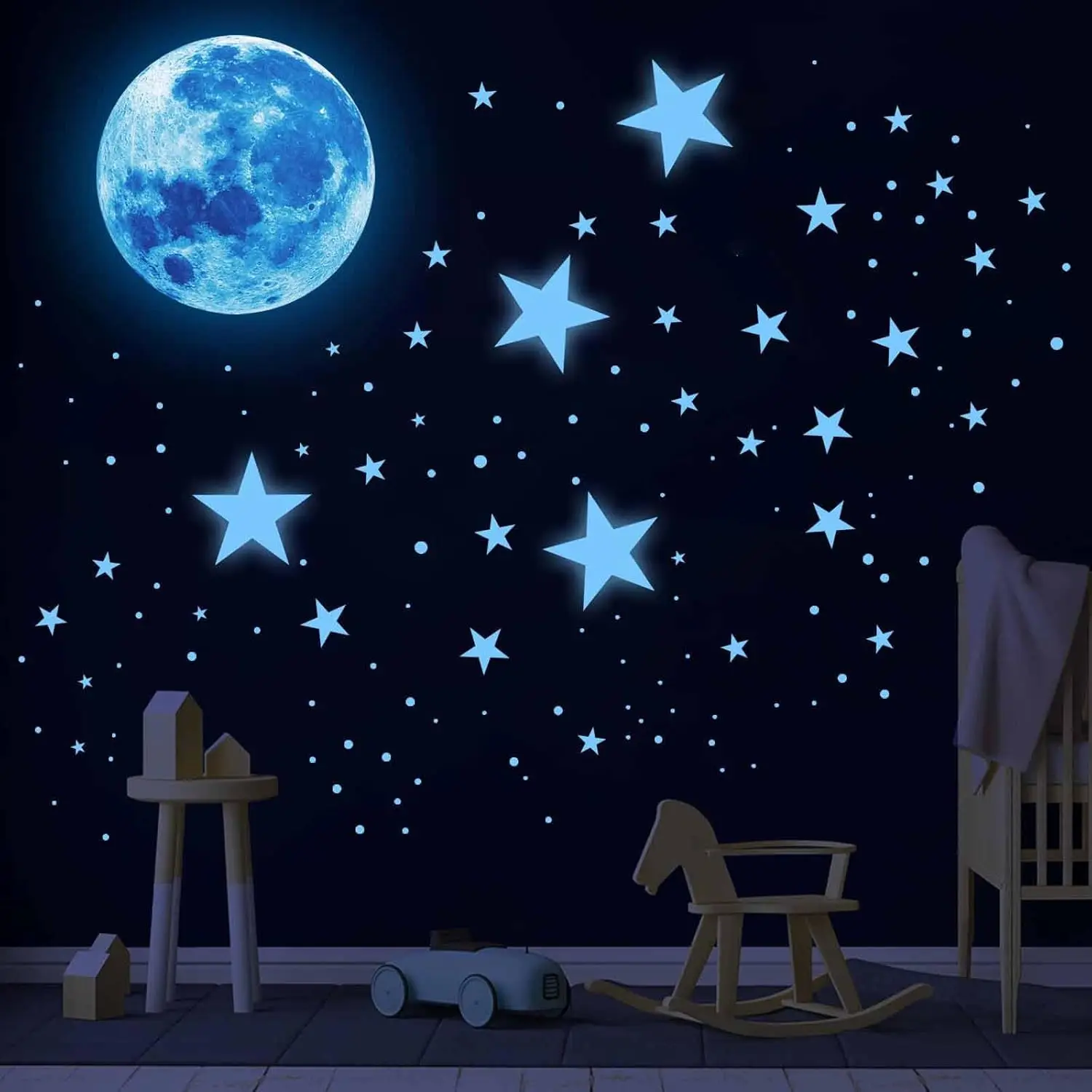 Glow in The Dark Stars for Ceiling,Moon Wall Decals,Ceiling Stars Glow in The Dark Kids Wall Decors for Kids Nursery Bedroom