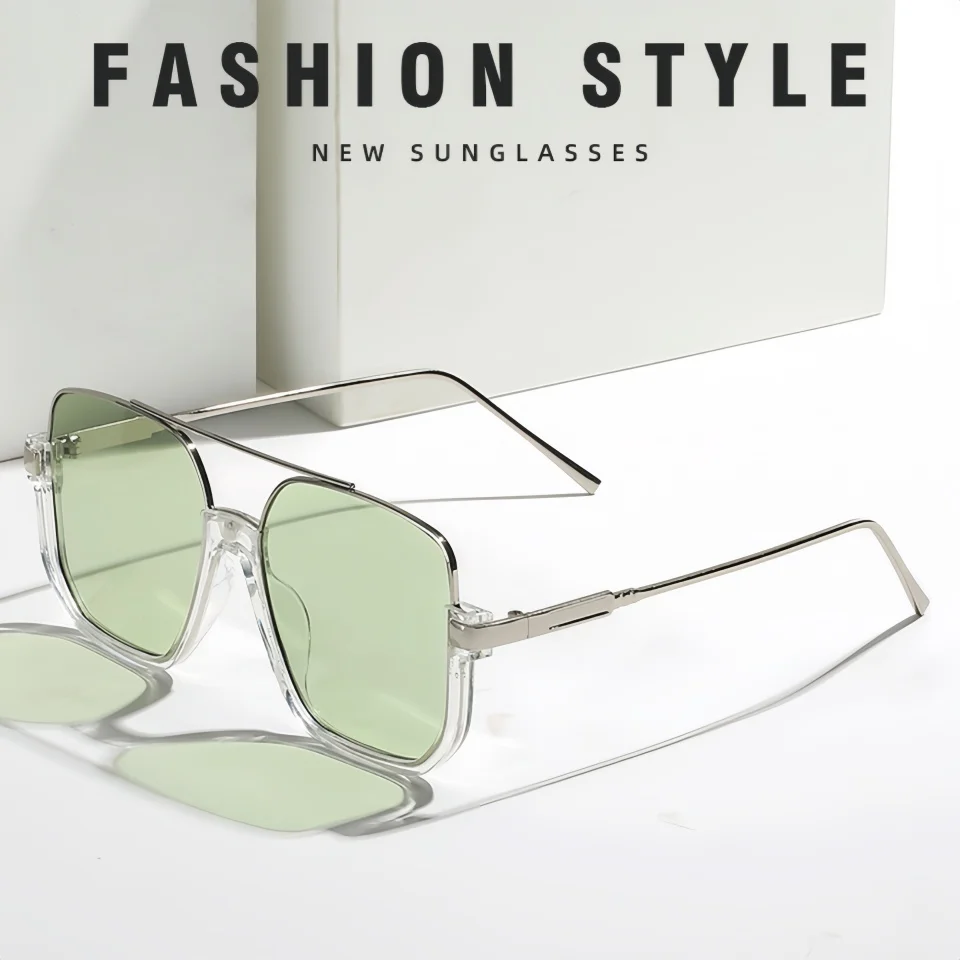 

Новые минималистичные нейтральные уличные солнцезащитные очки-авиаторы оверсайз квадратной формы, модные повседневные очки с возможностью установки оптических линз и держателем для очков