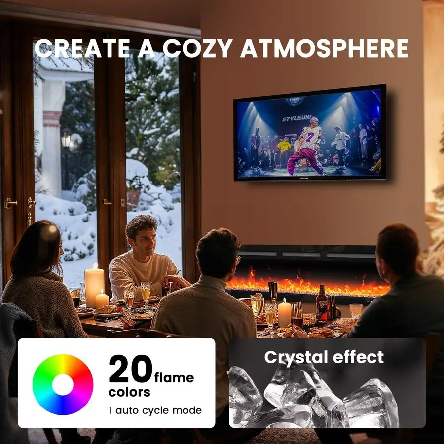 Riscaldatore per caminetto elettrico 50Smart con telecomando per amplificatore app, uscita di calore da 5300 BTU, elettrico ultrasottile da parete o da incasso