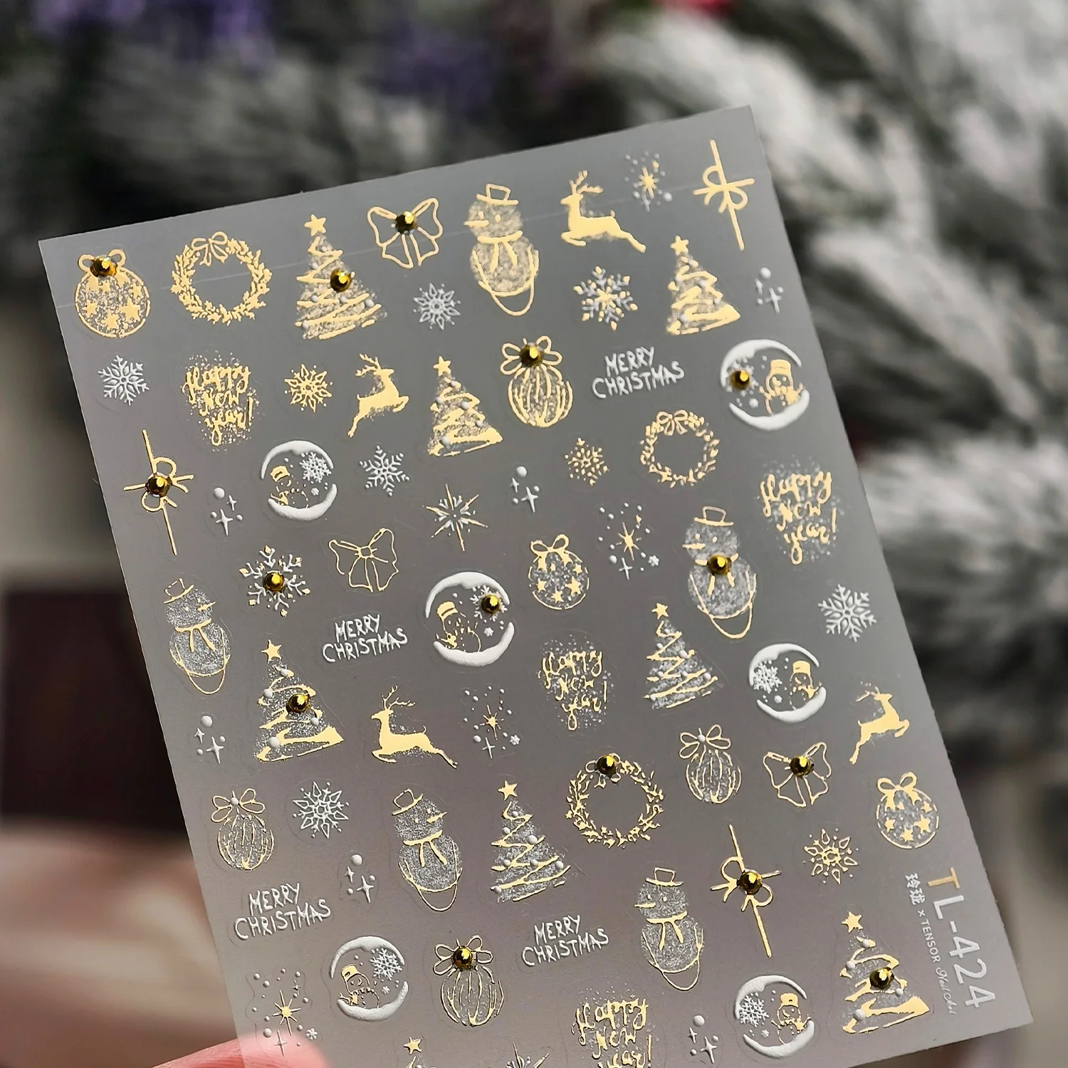 Gold Silver Christmas Nail Stickers Christmas Tree Snowflake Reindeer Pattern Self-adhesive Nail Stickers Decoration DIY Supply view 5