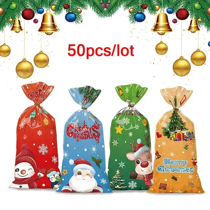 10/20/50pcs Santa Claus Snowman Mixed Candy Bags Plastic Gift Bag Merry Christmas 2024 Home Decor For Christmas New Year Party