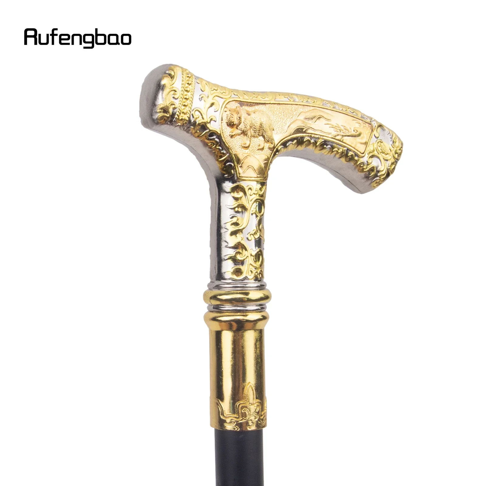 Urso de luxo branco dourado Handle Walking Cane, Bastão decorativo de moda, Cavalheiro elegante Cosplay Knob Crochet, 90cm