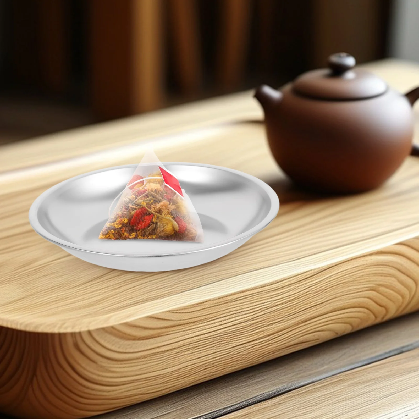 

Stainless Steel Dish Metal Round For Accessories Drip Tray Organizer Household Condiment Sauce Bowl Tea Bag Storage