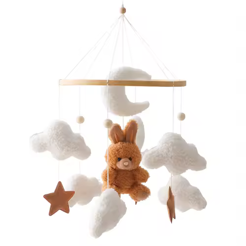 Wooden Crib Mobile Baby Bed Bell Rattle Toy Soft Felt Cartoon Bear Mobile bracket Newborn Music Box Bed Bell Hanging Bracket Toy - Image 41