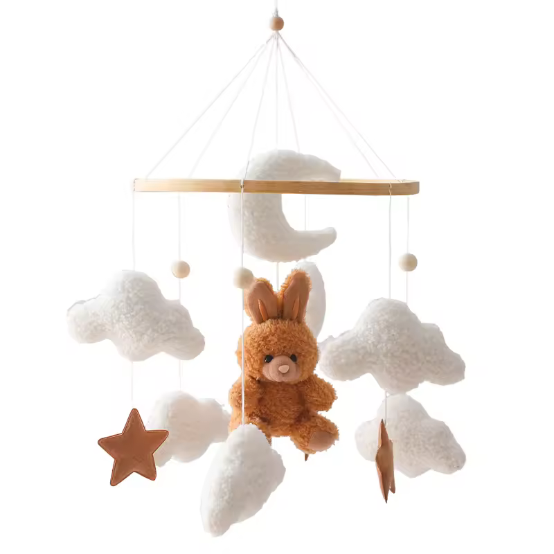 Wooden Crib Mobile Baby Bed Bell Rattle Toy Soft Felt Cartoon Bear Mobile bracket Newborn Music Box Bed Bell Hanging Bracket Toy - Image 41