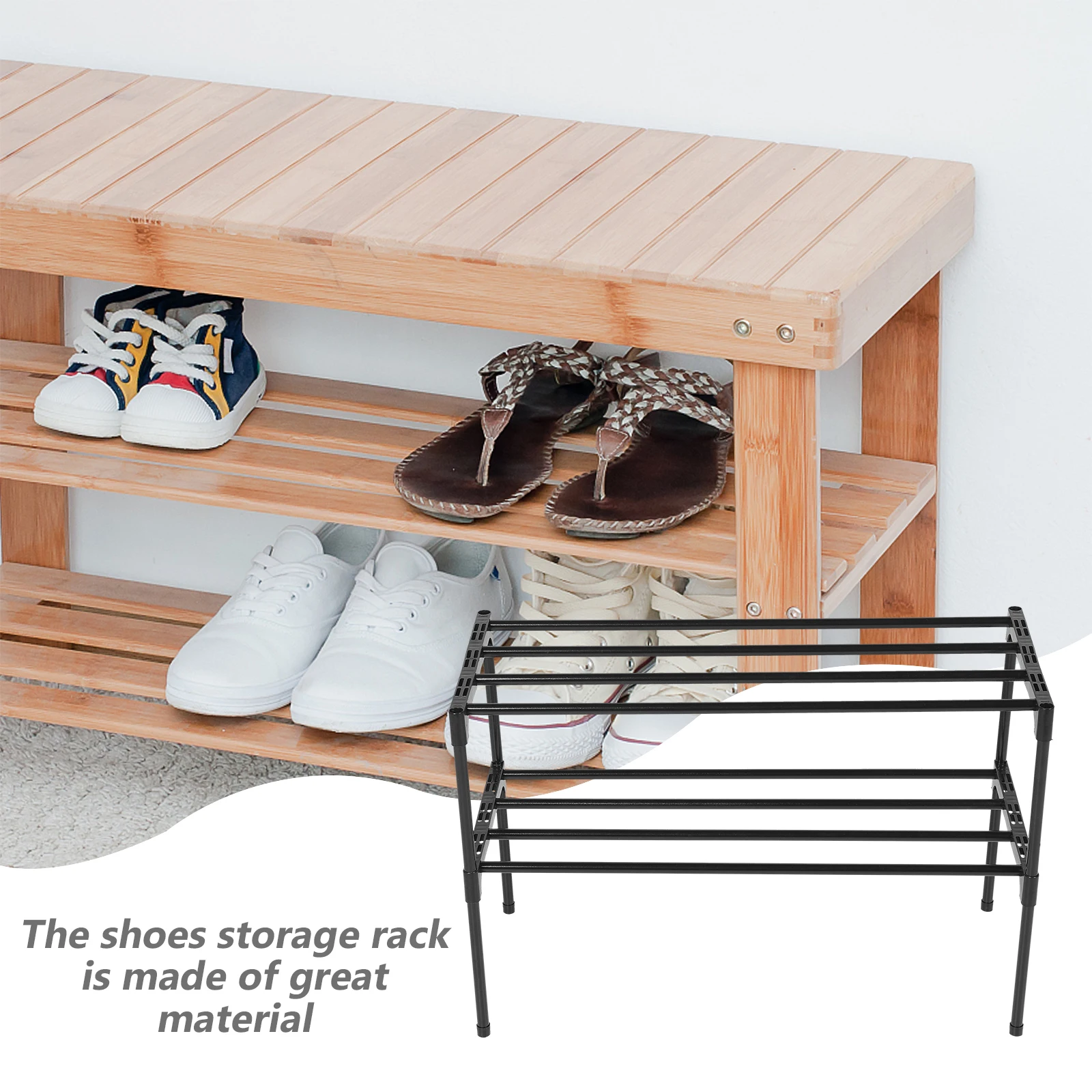 

Stainless Steel Shoe Rack Double Layer Heavy Duty Shoes Storage Organizer for Entryway Bedroom Dormitory Space Saving Metal Shoe