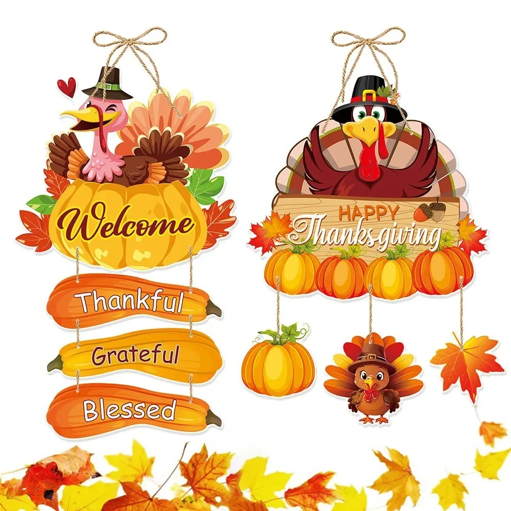 Thanksgiving Party Decoration Turkey Pumpkin Door Pendant Autumn Harvest Festival Hanging Ornaments Happy Thanksgiving Pendant