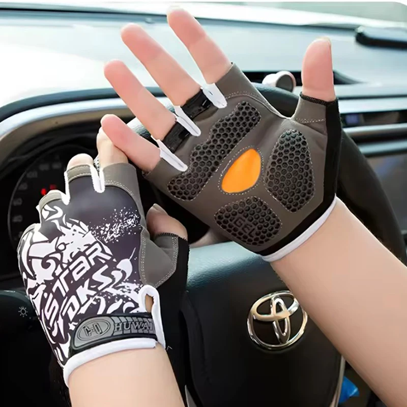 피트니스 운동 반장갑 유니섹스 여름 야외 사이클링 메쉬 통기성 쿨 프린트 장갑 사이클링 장비