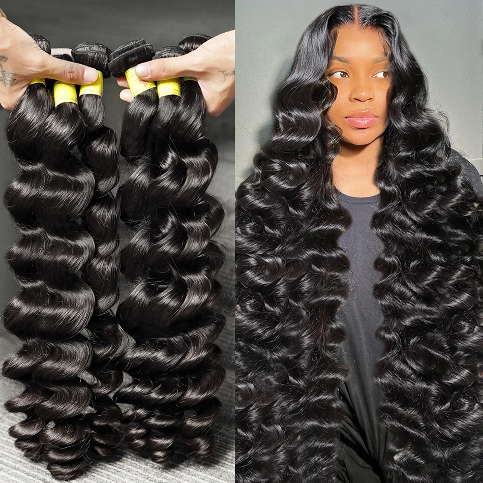 30 34 Inch Loose Wave Bundles Human Hair Burmese Curly Raw Hair Bundles 16A Double Weft Virgin Hair Extensions Quick Weaving