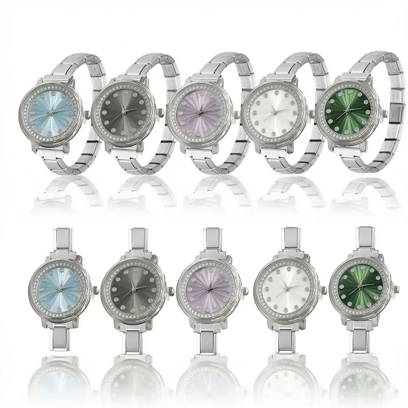 Italy Style Round Diamond Module Quartz Watch DIY Detachable Silver Steel Strap Elegant Daily Matching Ladies Watch