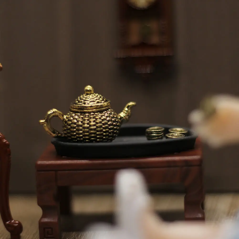 

1Set Mini Kitchen Utensils Vintage Metal Miniature Tea Cup Pot Set Mini House Accessories Miniature Kitchen Playset Pretend Play