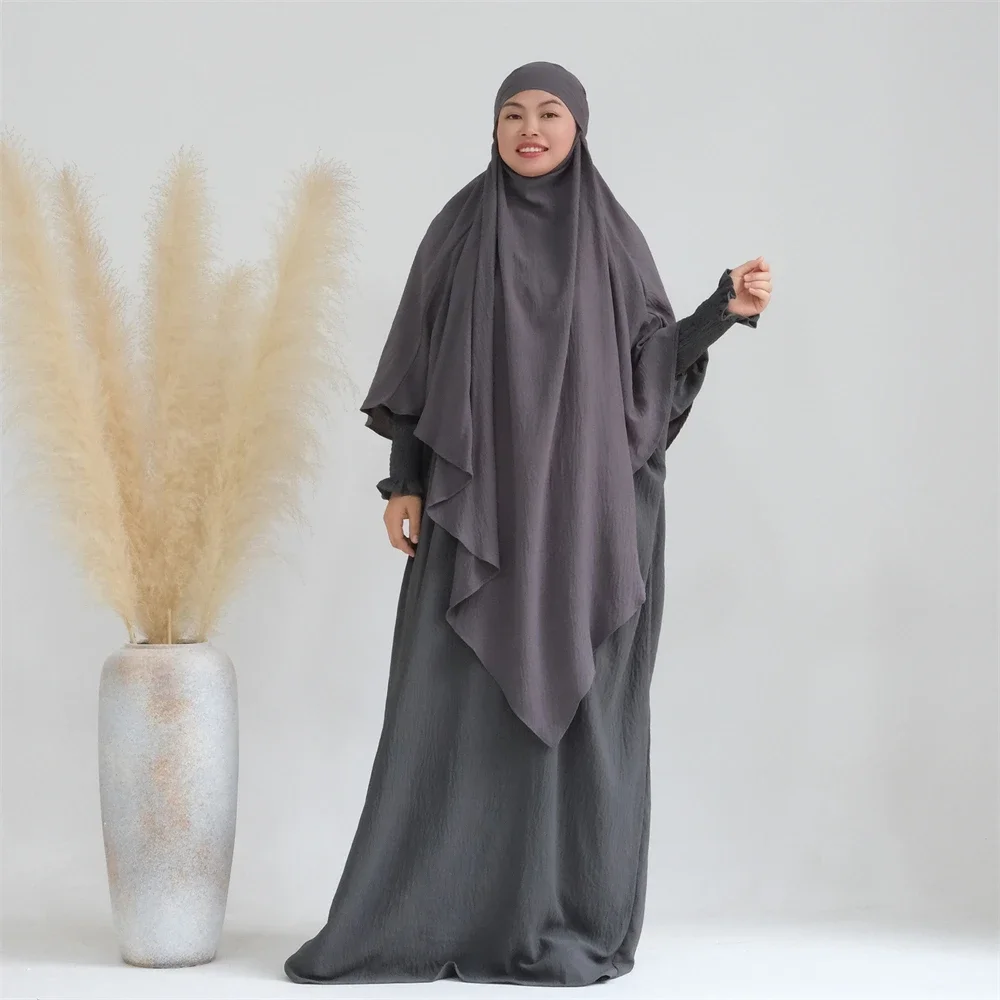 Set da 2 pezzi sopra la testa con cappuccio donna abito hijab musulmano abiti da preghiera abiti Turchia Abaya Eid Ramadan lungo Khimar Islam Robe Burqa