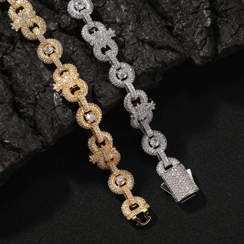 Men Iced Out Shape Link Cuban Bracelet Hip Hop Bling Wristband Premium Luxury Perfect Gift Jewelry