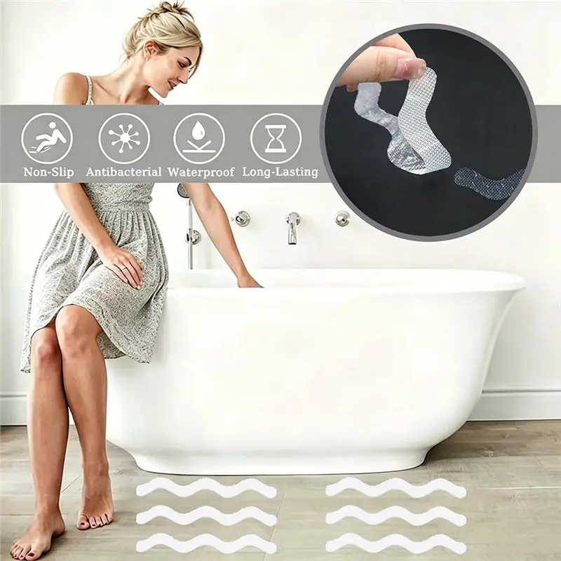 ABKL-Wavy Bathtub Non Slip Stickers Wavy Grip Treads For Tub Shower