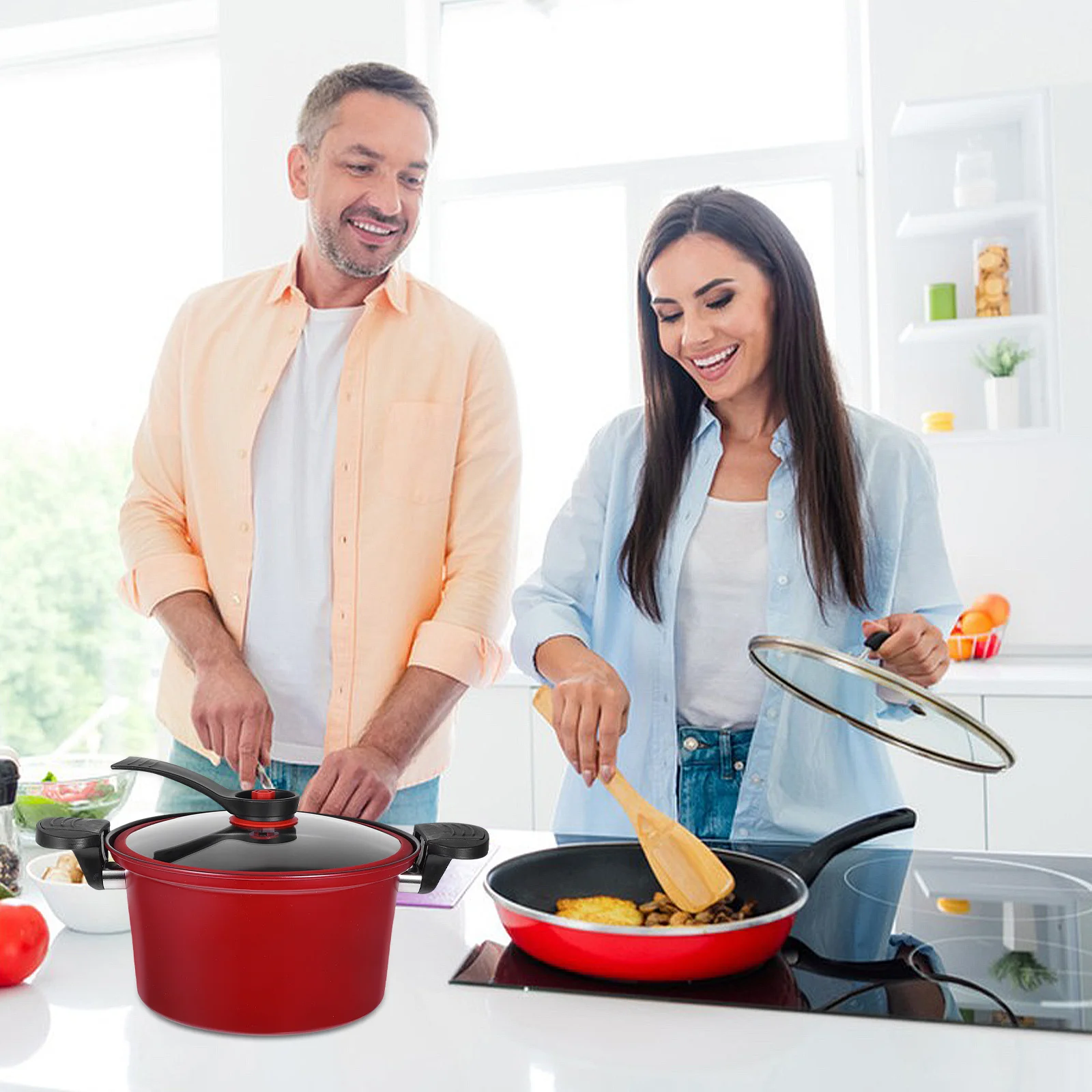 

Household Low Pressure Cooker Nonstick Soup Pot Glass Lid Suitable for Gas Stove Induction Cooker Kitchen Tool