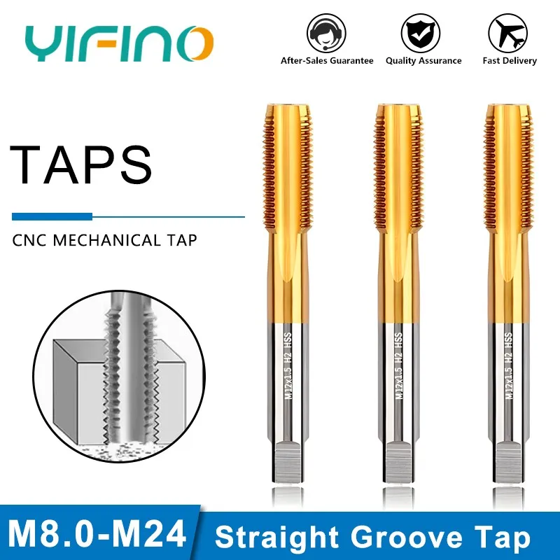 YIFINO HSS-6542 Cobalt Containing Straight Groove Taps Stainless Steel Special Titanium Plated Tapping Bit m3m4m5m6m8m10m20