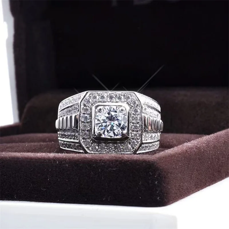 Luxury Platinum Solid Platinum Men's Diamond Gold Ring PT950 Powerful Proposal Wedding Gift Beautiful