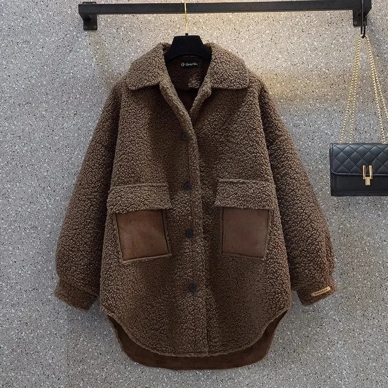 

Fashion Design Lamb Wool Coat Female Loose Casual Autumn Winter Jacket Korean Version Thickened Women's Woolen Jacket Tops