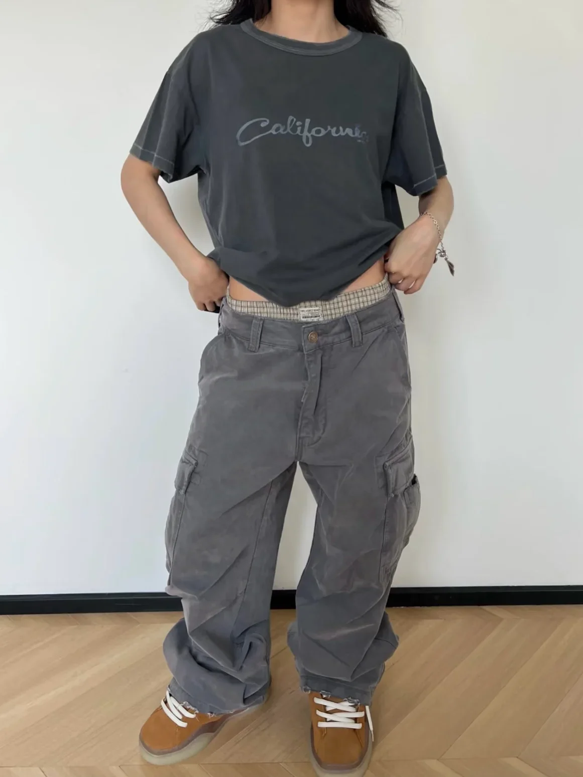 ERL 24FW California Signature Printed Short Sleeve Yellow and Grey Two-Color Washed Destroy Boxy Version T-Shirt