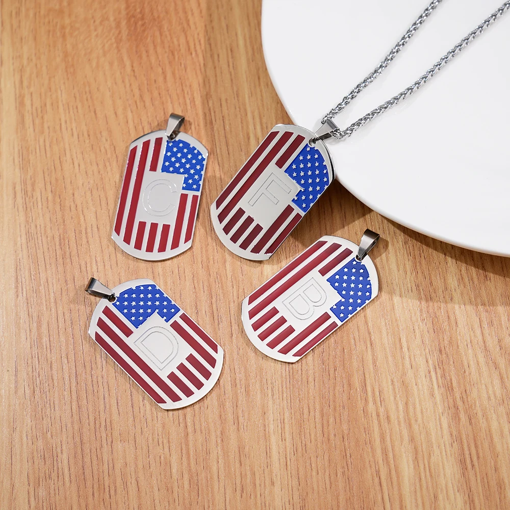 1pc Stainless Steel Military Tag Necklace 29x51mm Personalized Initial Dog Tag Necklace