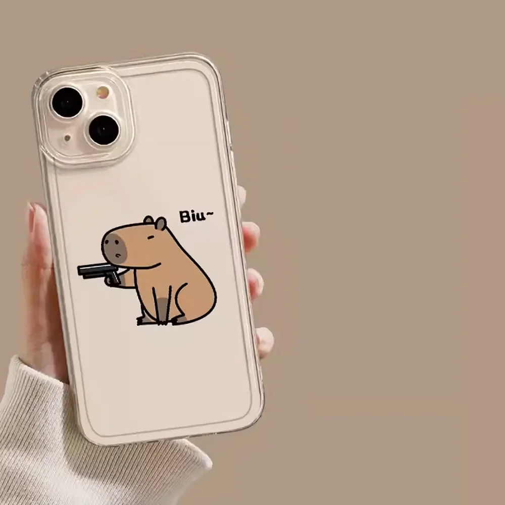 Cute Animal Capybara Phone Case for iPhone 15 14 13 12 11 Pro Max Mini X XS XR SE 7 8 Plus Shockproof Transparent Shell Fundas