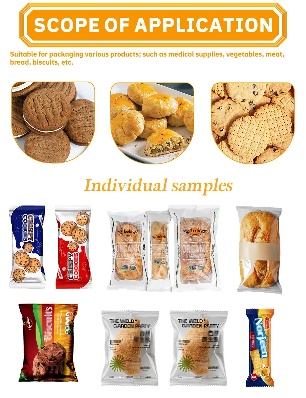 Customized Fully Automatic Toast Bread Sandwich Pillow Packaging Machine Food Grade Commercial Equipment