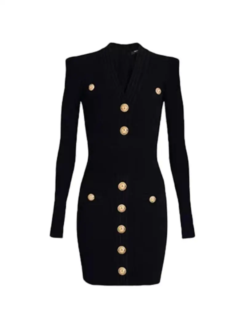 MiiiiX French Hot Girl Short Dress Office Lady 2024 Autumn Black Knitted Sheath Dress Bottoming Skirt Elegant Women's Clothes