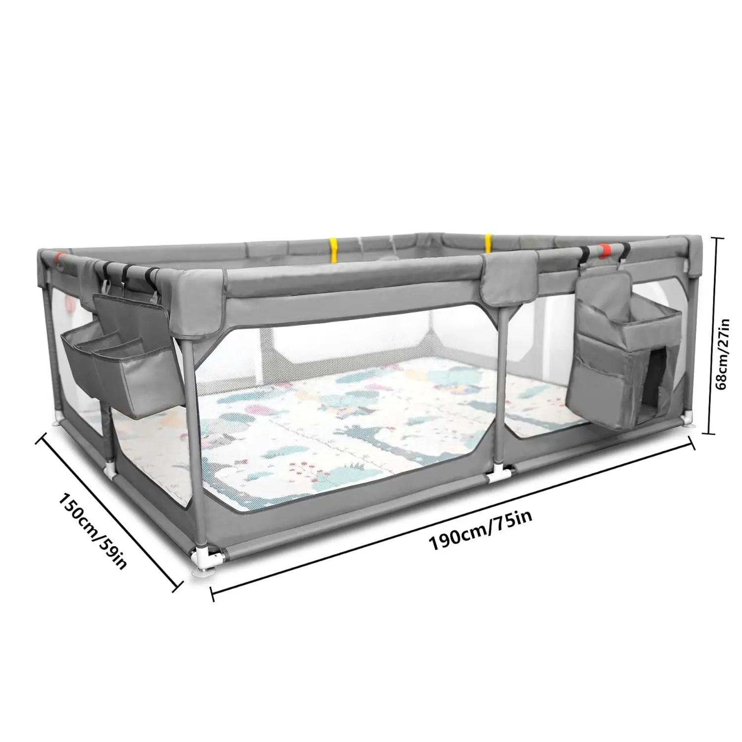 Parque infantil para bebé con tapete 75"*59", parque infantil extra grande para bebés y niños pequeños con bolsa de almacenamiento, sin BPA, no tóxico, seguro sin huecos P