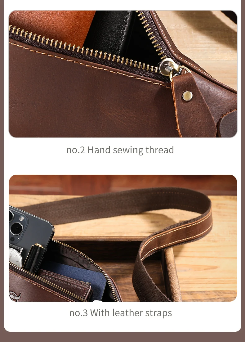 BULLCAPTAIN Herren-Gürteltasche aus Crazy Horse-Leder, klassische Retro-Umhängetasche, Aufbewahrung im Freien, Bergsteigen, Handytasche – Detail 10