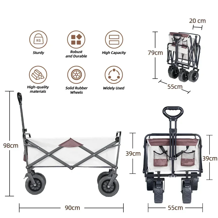 Wózek kempingowy Składany profesjonalny wózek wielofunkcyjny o dużej pojemności Przenośne akcesoria piknikowe Wagon kempingowy na zewnątrz