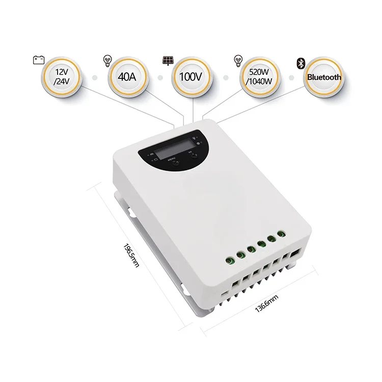 12V 24v 40A solar system off grid lithium battery lcd display caravan 40a mppt solar charge controller