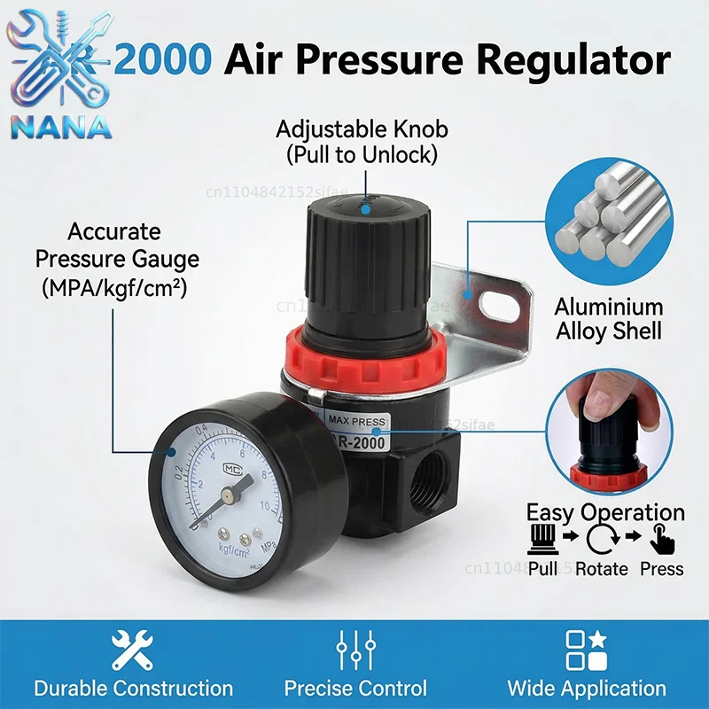 AR2000 G1/4'' Thread 6mm 8mm 10mm 12mm Air Control Compressor Pressure Relief Regulator Valve with Fitting