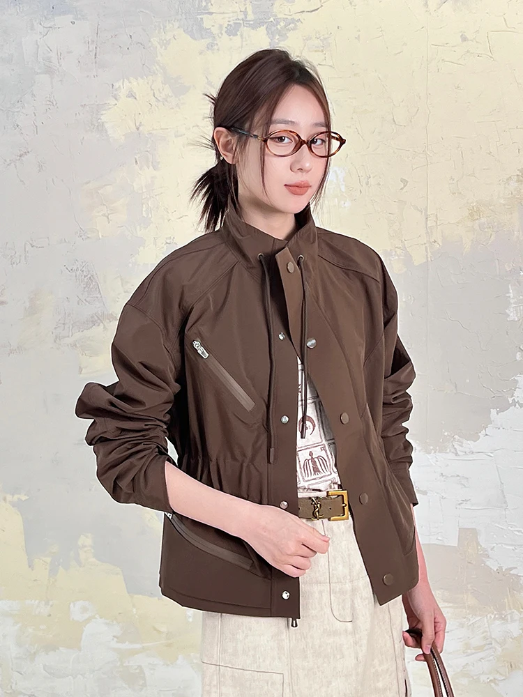 

Spring 2025 New Sle Slimming Waistcoat Stand Collar Jaet Faionable Lightweight Ele Street Sle Polyester Fiber