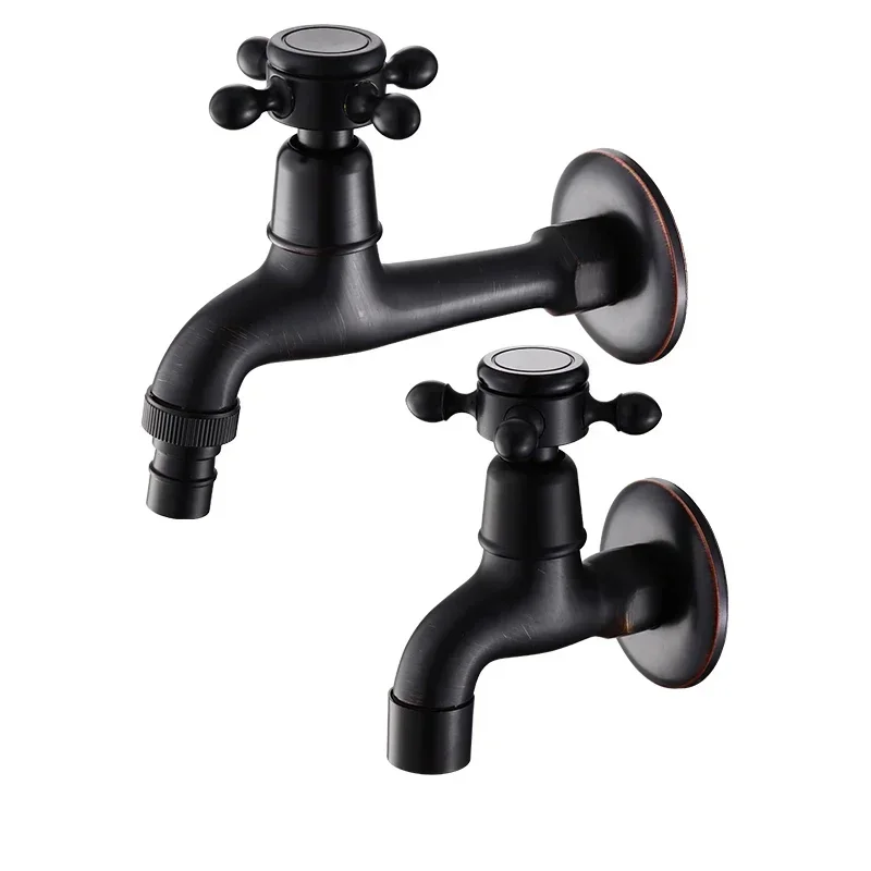 Modern Black Bronze G1/2 Decorative Outdoor Faucet Garden Bibcock Tap Bathroom Washing Machine Mop Faucet Only Cold