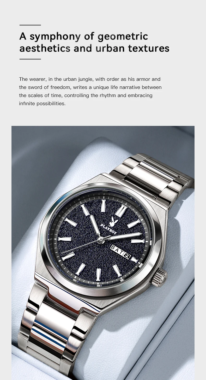 PLAYBOY 3110 Herrenuhr Marke Original Exklusive Mode Einfache Doppelkalender Leuchtende Wasserdichte Quarz-Armbanduhren für Männer – Detail 11