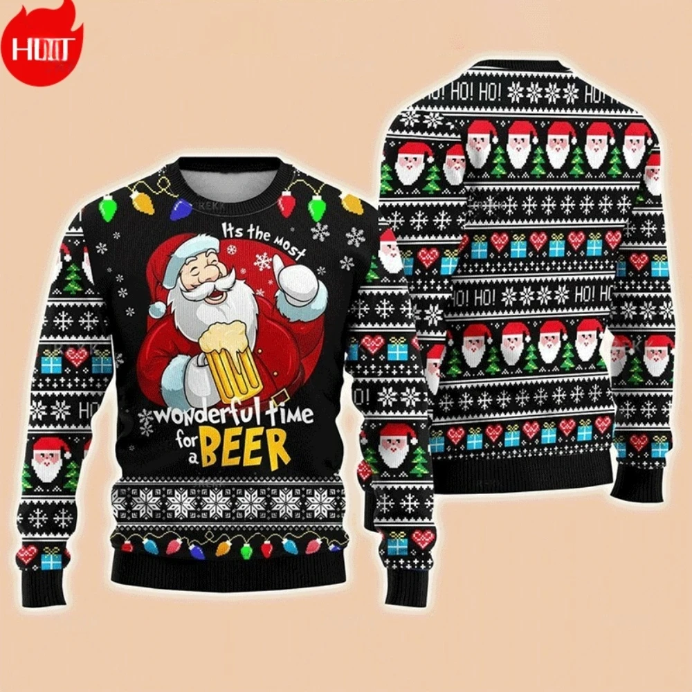 

Ugly Christmas Long Sleeves Men 3D Print Santa Claus Round-Neck Sweatshirt Family Xmas Holiday Merry Christmas O-Neck Sweatshirt