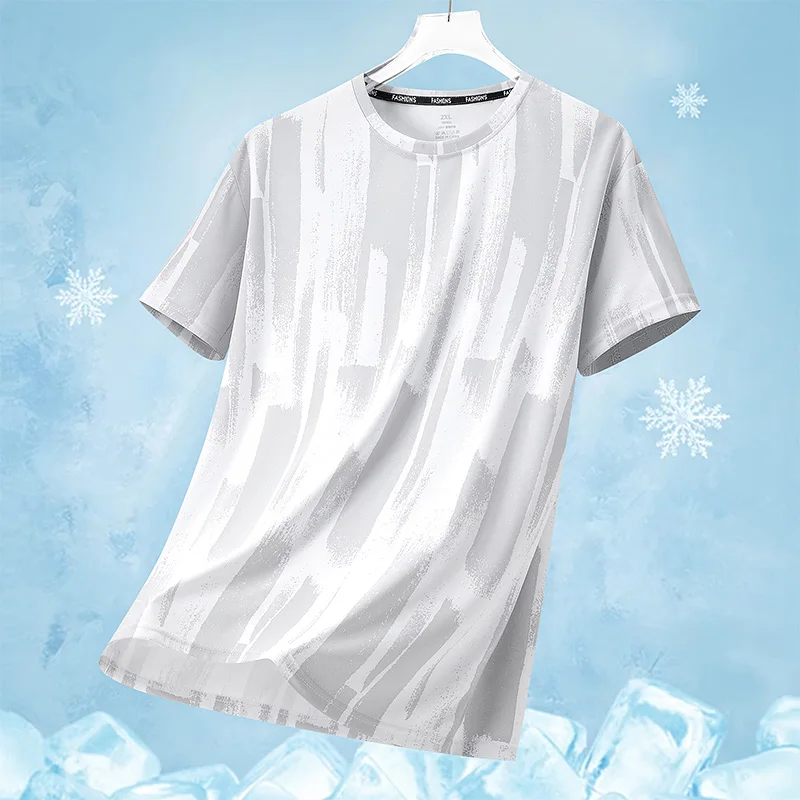 Men's Summer Casual Versatile Short Sleeve T-Shirt Trendy Breathable Ice Silk Quick Dry Sports Top Running Shirt