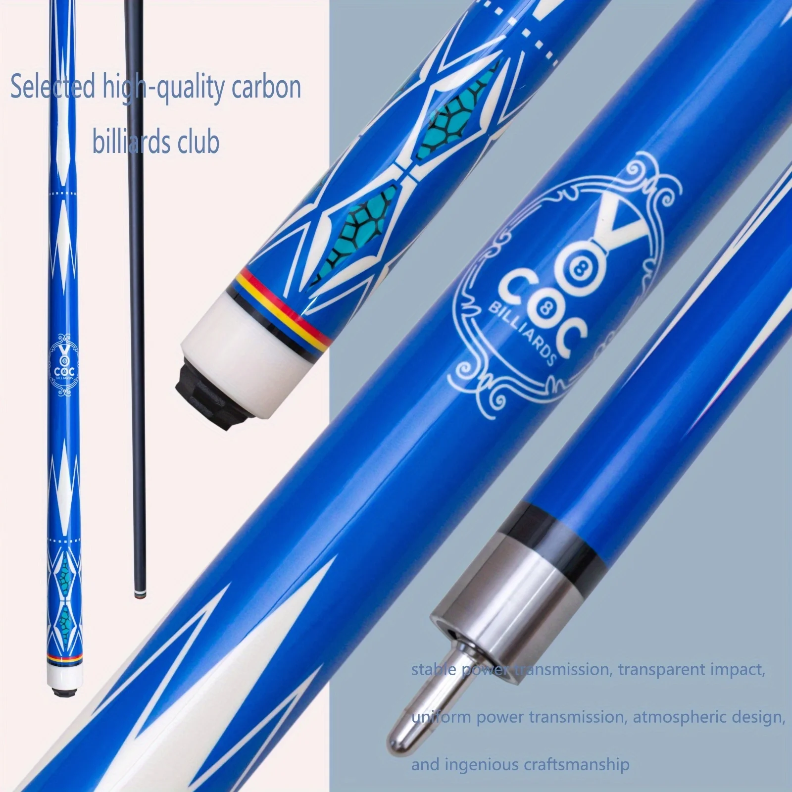 

Blue Carbon Fiber Pool Cue - 12.5mm Colorful Multi-Layer Tip, Quick-Release Stainless Steel Joint | High-Gloss Auto Paint Grip