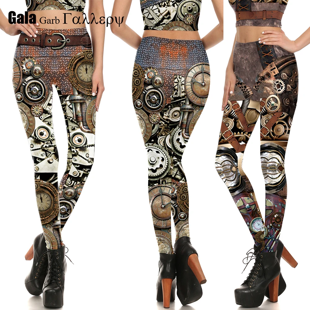 2026 Carnival Hero Leggings Women Gold Metal 3D Print Skinny Pants Festival Party Trousers Punk Pattern Outfit Purim Dress Up