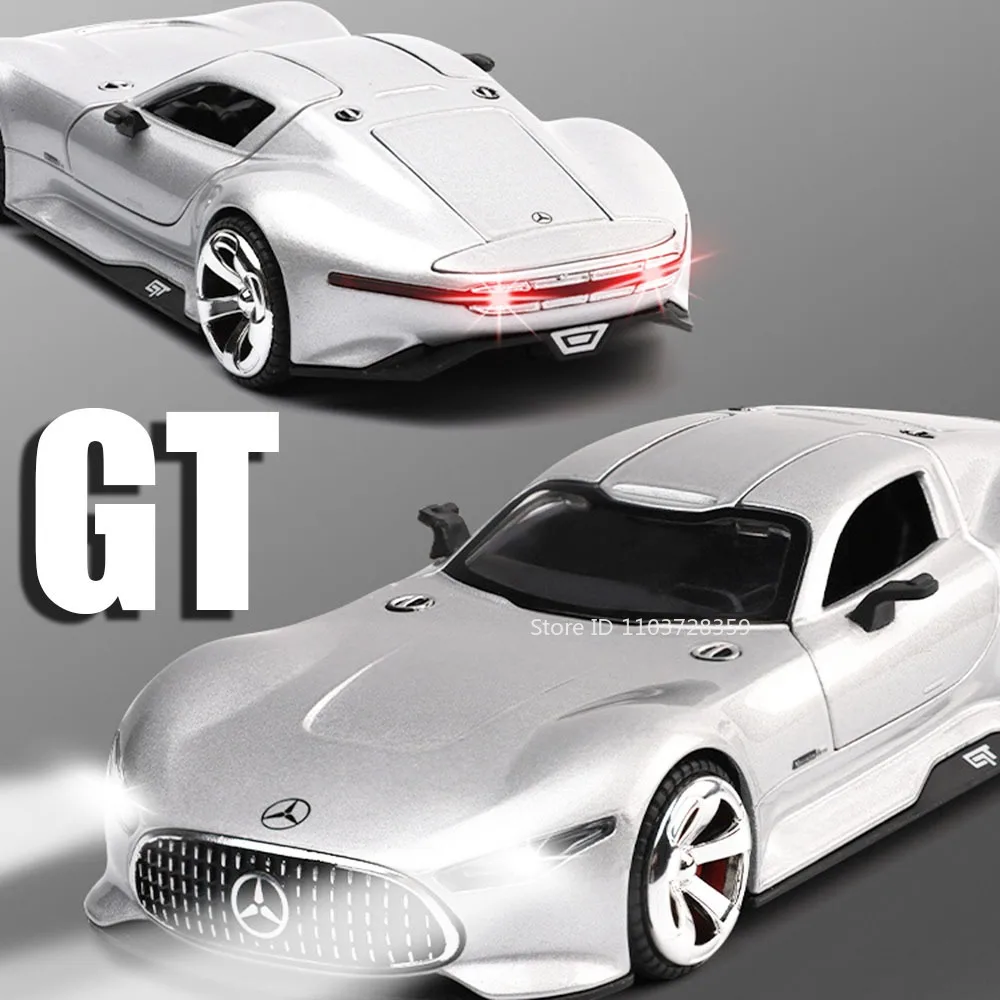 1:32 gt slr 772s modelo em miniatura carro esportivo brinquedos liga diecast som luz portas abertas puxar para trás supercarros de brinquedo para crianças presentes