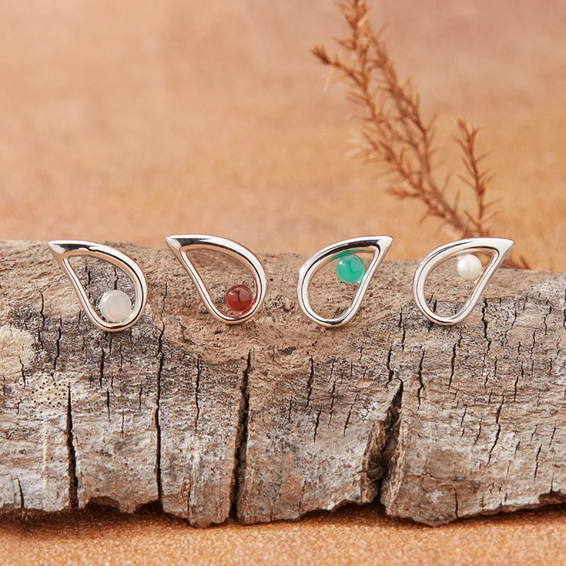 

Simple and Personalized Natural Opal Garnet Green Agate Colorful Gemstone Earrings for WomenS925Pure Silver Earrings