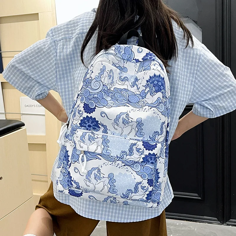 Ancient landscape fresh student schoolbag women's light large capacity outing backpack outdoor sports simple backpack men
