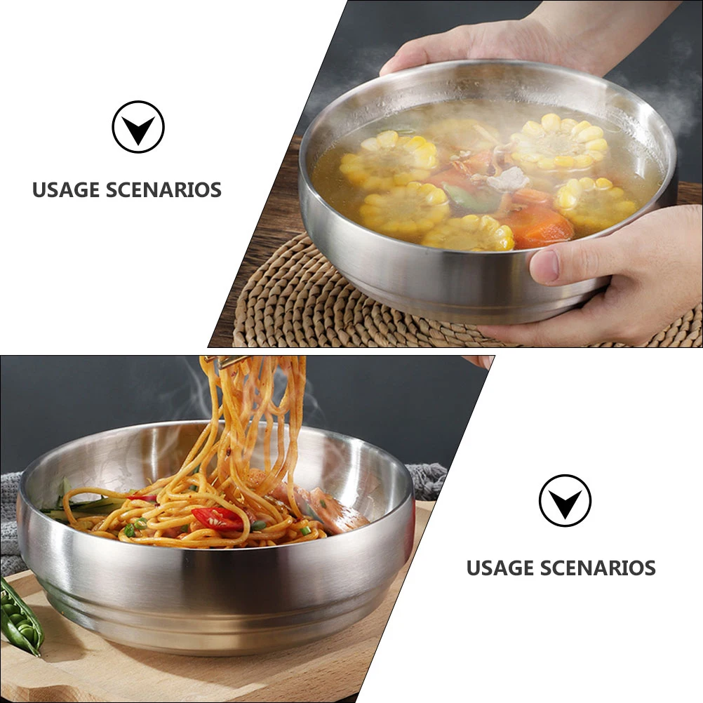 

1pc Stainless Steel Cold Noodle Bowl Double Layer Insulated Soup Kitchenware Large Capacity Anti Scald Easy Clean Hygienic Food