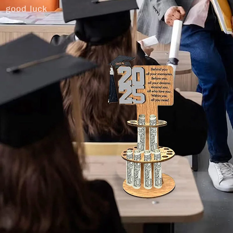 حامل نقود خشبي للتخرج برج تخزين النقود فئة 2025 حامل أموال الخريجين ديكور الحفلات