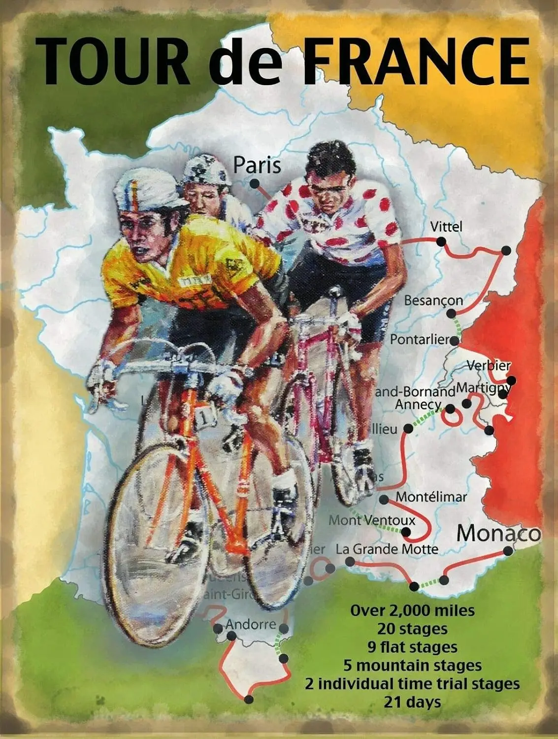 France Map Cycling Vintage Metal Steel Advertising Sign Plaque Bar Pub Home Poster Wall Art Decor Ti