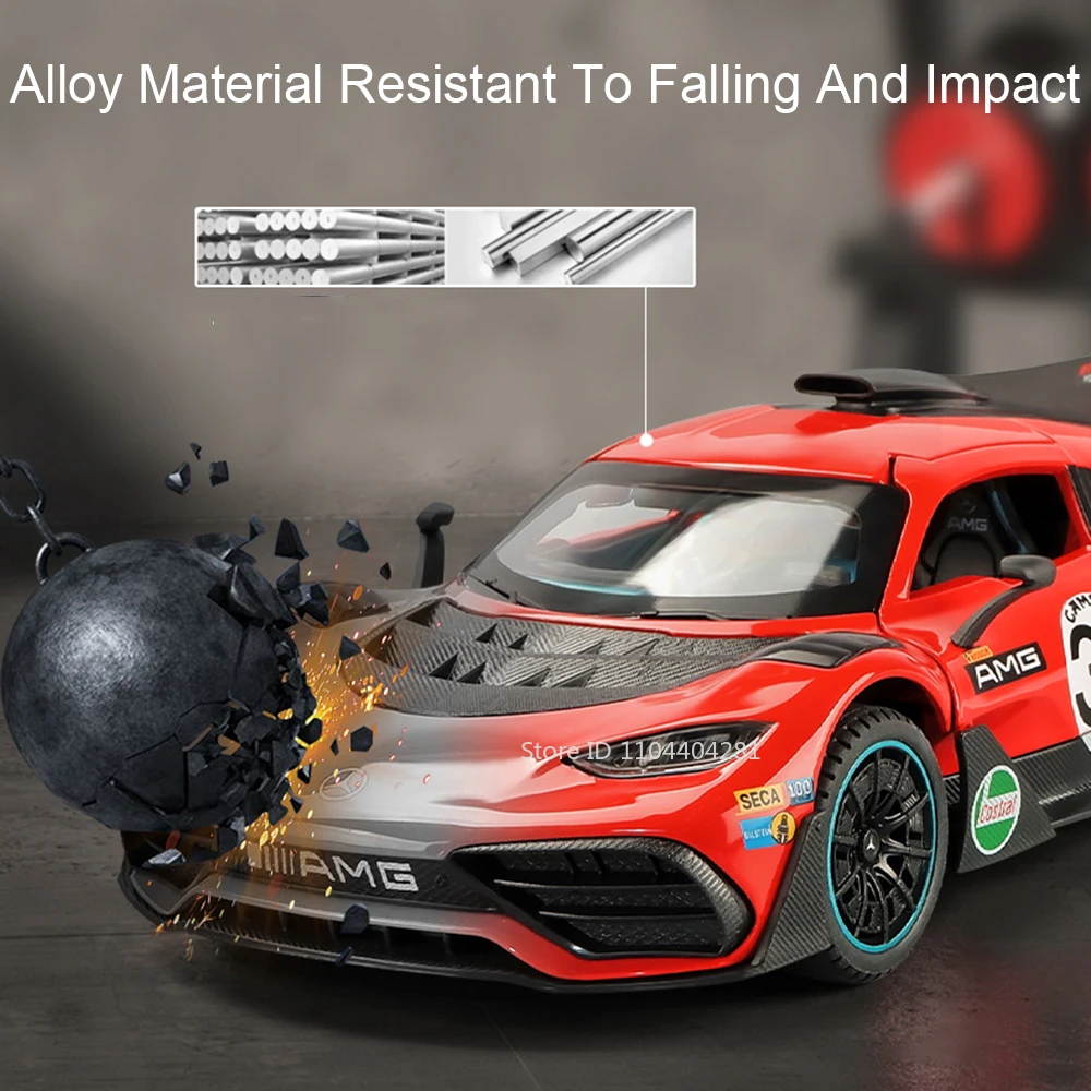 1:24 ONE VISION GT Cars Model Toy Diecast Alloy Sports Car Doors Opened with Sound Light Pull Back Vehices for Boy Holiday Gifts