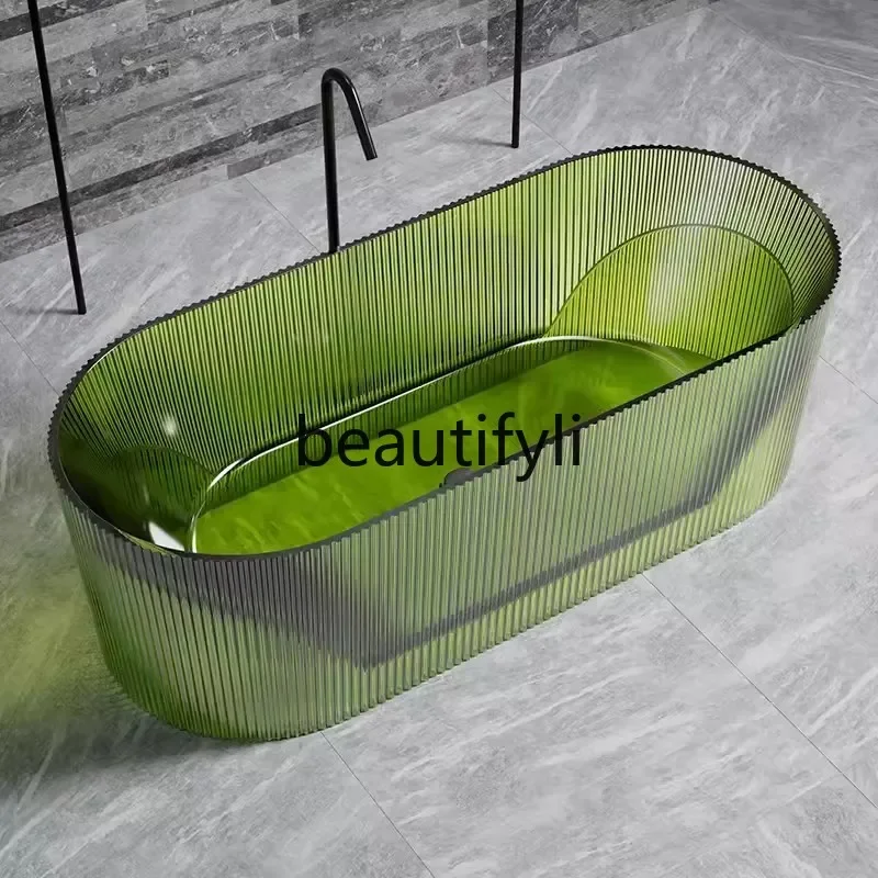 

Transparent Resin Bathtub Home Hotel Homestay Independent Vertical Stripe Crystal Oval
