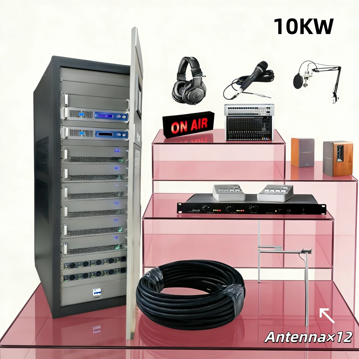 

10KW(10000W) FM Transmitter (Antenna+Cable+Audio Processor+Mic Stand), 110-220V, for Radio Station/Community/Ship Communication